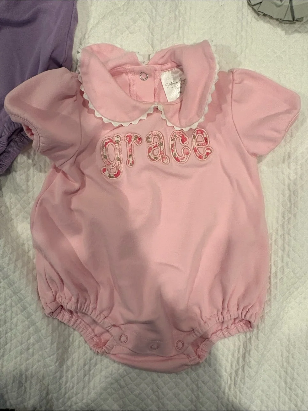 Grace Embroidered Baby One-Piece Rompers - Pink & Purple